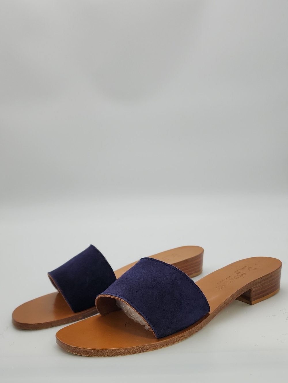 K. Jacques St. Tropez Blue Suede Slide Flat Sandals - EU Size 40
